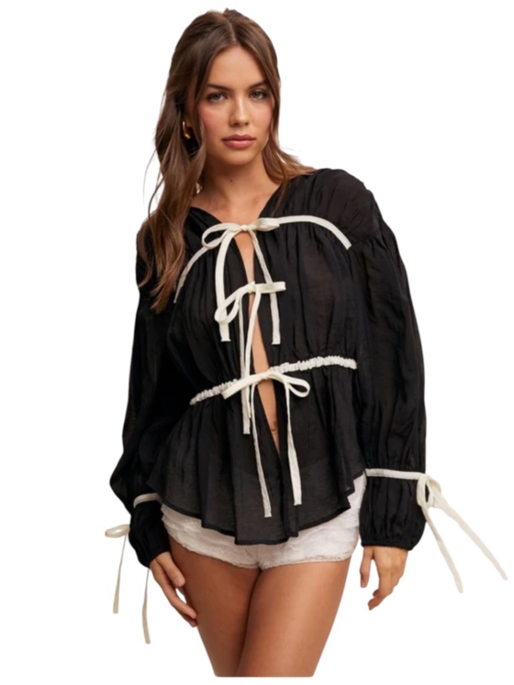 Listicle Florence Bow Tie Contrast Blouse Top